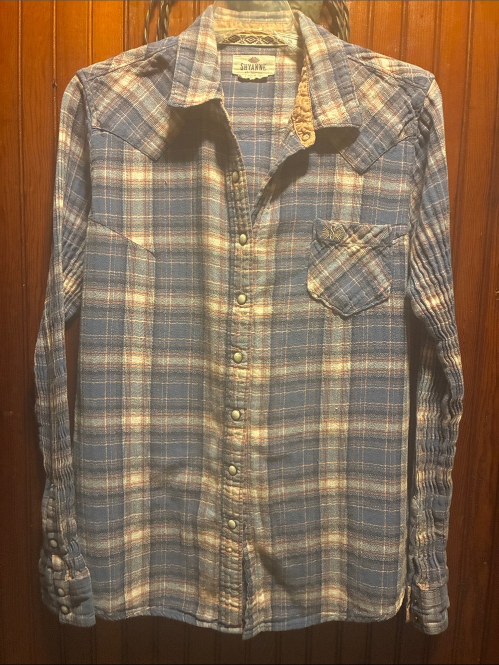 Shyanne Navy & Orange Plaid Shirt with Patterned Collar - Picture 3 of 9